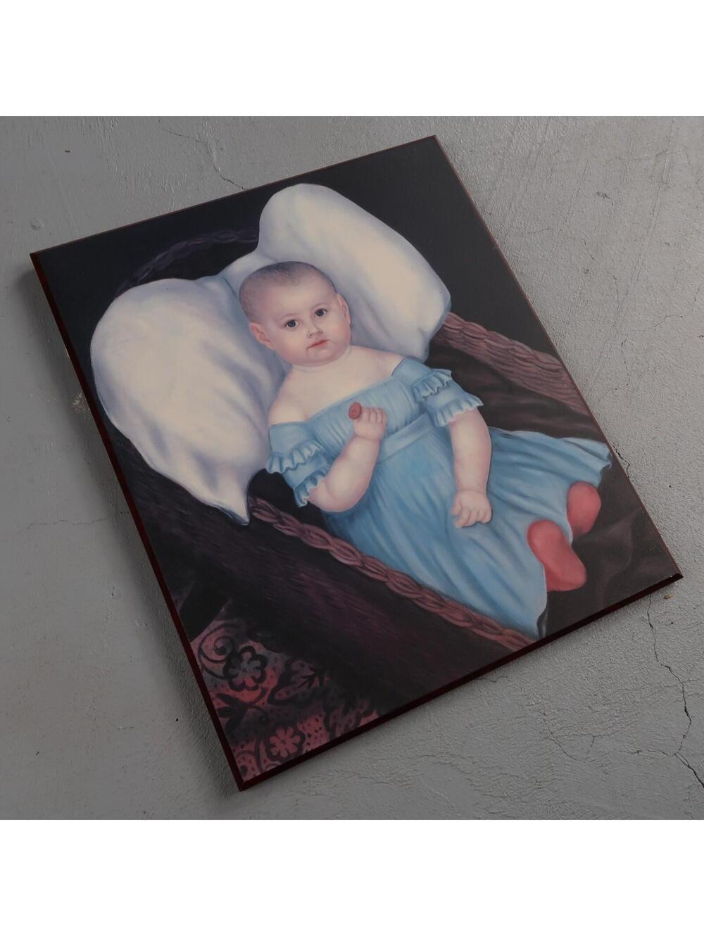 Baby In Wicker Basket Joseph Whiting Wall Art Print Wood Block 1997 Creepy Scary